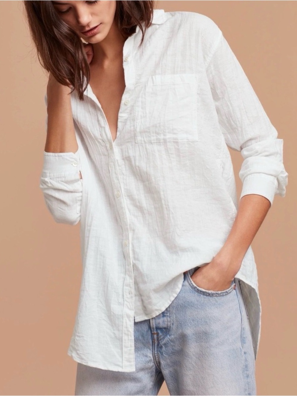 Community Veritas Cotton & Linen Shirt White Size XS Aritzia #50700